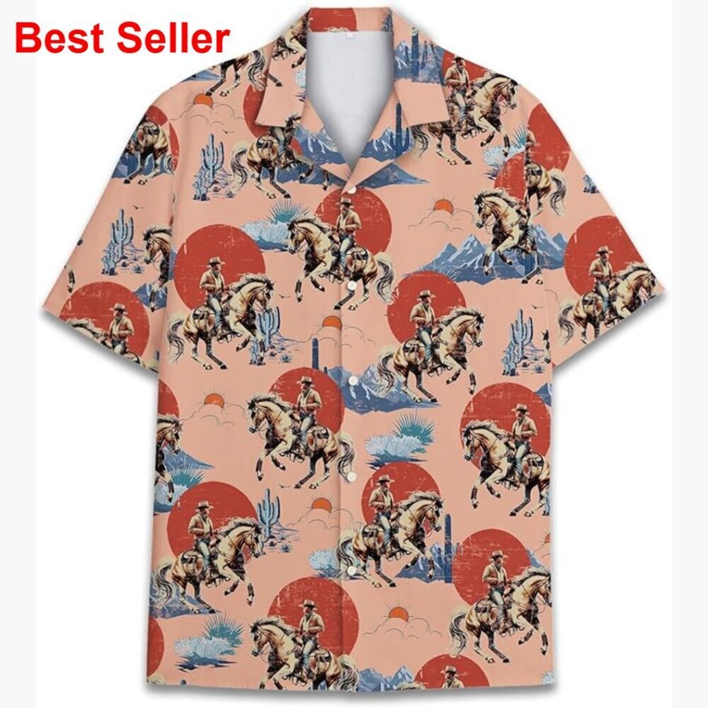 Polyester Hawaiian Shirt, Button Down Short Sleeve, Casual Tropical
